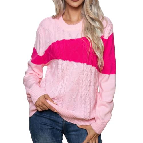 Sales Today Clearance Prime only Womens Casual Sweaters Raglan Sleeves Long Sleeved Sweater Warm Pullover Knit Tops 2023 Fall Trendy Clothes red Sweater for Woman Pink XL