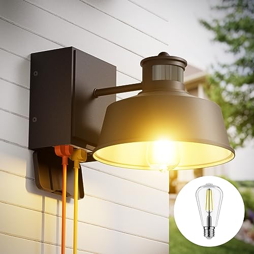 ehaho Porch Lights with Outlet, Dusk to Dawn Motion Sensor Outdoor Light with Outlet Built-in, Waterproof Anti-Rust Lantern Outside Light with GFCI Outlet, Wall Sconce Light with Plug for Front Door