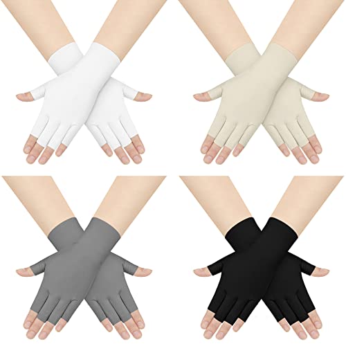 4 Pairs Sun Protection UV Gloves for Woman Half Finger Woman Touchscreen Gloves Fingerless Woman Sunblock Gloves for Outdoor (Black, White, Beige, Gray, Classic)