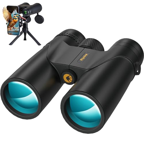 Fiyxlop 12x42 HD Binoculars for Adults High Powered, Lightweight Compact Binoculars with Phone Adapter, Large View Binoculars for Bird Watching, Hunting, Travel, Cruise Ship, Sports