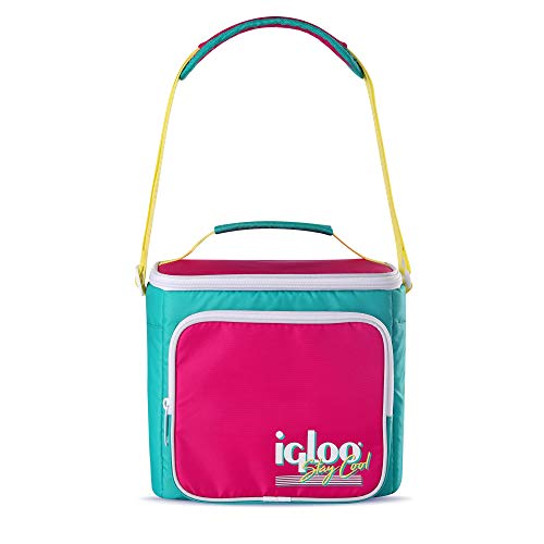 Igloo 90s Retro Collection Square Lunch Box Cooler with Front Pocket and Adjustable Strap, Neon