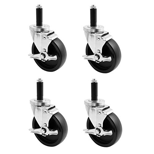 SY America 5' 4 Pack Polyolefin Stem Swivel Caster with Expandable Rubber Expanding Adapter Total Capacity 2400LBS(5 inches Pack of 4, 4 Swivels w/Brakes)