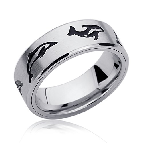 Prime Pristine 8MM Stainless Steel Mens Womens Spinner Wedding Band Rings Tibetan Mantra Woolf Dolphin Horse Ring SZ: 7