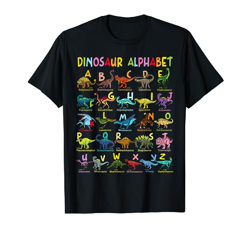 Types Of Dinosaurs Alphabet A-Z ABC Dino Identification T-Shirt