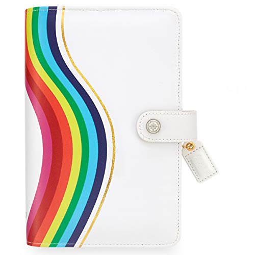 Webster's Pages A5 PU Leather Notebook Binder Cover Kit by Webster's Pages, Refillable 6 Ring Planner with Inserts, Small Business or Budget Organizer - Rainbow 1.5 Inch Gold Rings, 7.5 X 10'