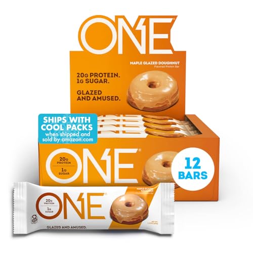 ONE Protein Bars, Maple Glazed Doughnut, Gluten Free Protein Bars with 20g Protein and 1g Sugar, Pantry Staples, 2.12 oz (12 Count)