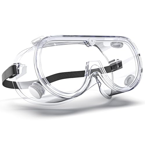 EinKau 1 Pcs Anti-Fog Indirectly Vented Lab Safety Goggles Over Glasses,Clear Chemistry Splash Proof Science Goggles Wide-Vision Adjustable Protective Chemical Soft Lightweight