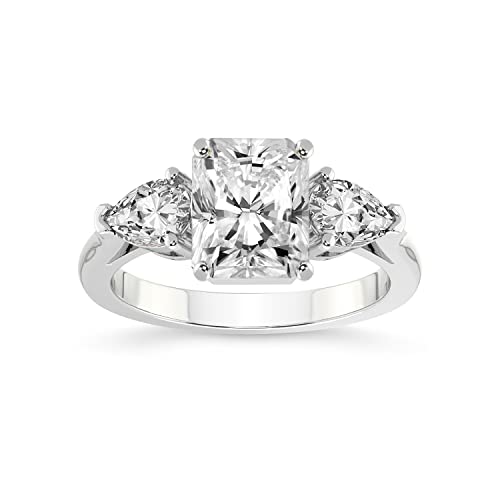 5 Carat | IGI Certified Radiant Shape Lab Grown Diamond Engagement Ring | 14K Or 18K in White, Yellow Or Rose Gold |Della Three stone Pear Shape Side Diamond Engagement Ring | FG-VS1-VS2 Quality Friendly Diamonds