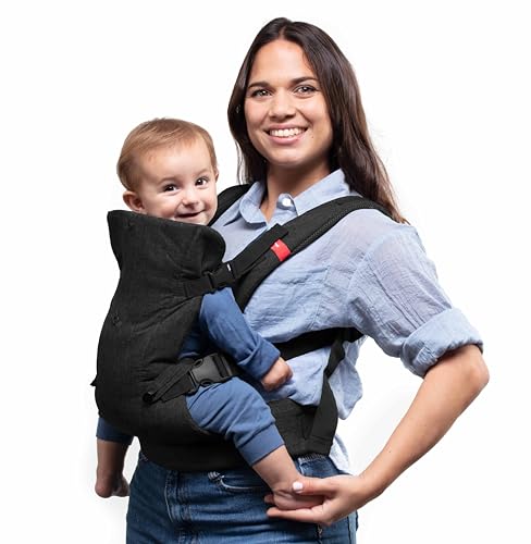YOU+ME 4-in-1 Baby Carrier Newborn to Toddler - All Positions Baby Chest Carrier - Front and Back Carry Baby Carriers - Includes 2-in-1 Bandana Bib - Baby Holder Carrier for 8-32 lbs (Black Mesh)