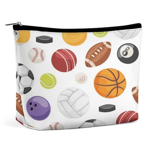 PPIKTC Large Capacity Cosmetic Bag Makeup Bag, Travel Pouch Make Up Purse Toiletry Storge Bag for Women (American Rugby Football Baseball Softball Bas)