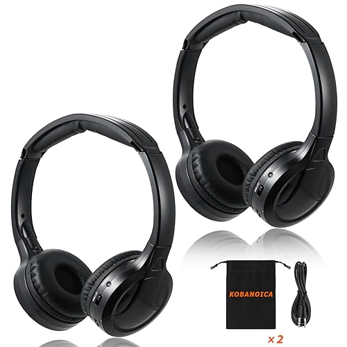 KOBANOICA Infrared Headphones for Car DVD,Universal 2 Channel IR Headphones, On-Ear Car Headphones Wireless (2 Pack)