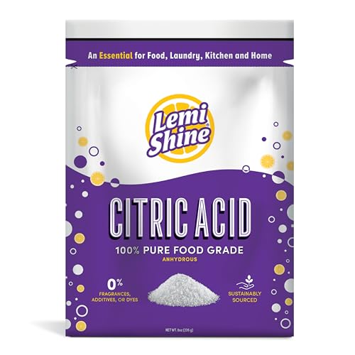 Lemi Shine 100% Citric Acid l Pure Food-Grade Flavor Enhancer & All-Natural Preservative | Fragrance Free Citric Acid for Mini Bath Bombs, Cooking, & Canning, 8 oz. Bag