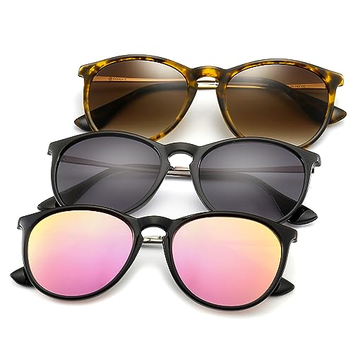 SUNGAIT 3 Pairs Vintage Round Sunglasses for Women Men Trendy Style UV400 Lens