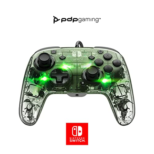 PDP Gaming Afterglow Deluxe+ LED Wired Power Nintendo Switch Pro Controller, Officially Licensed, RGB Hue Color Lights, Clear Body See Through Gamepad, 3.5mm Audio Jack, Dual Vibration Paddle Buttons