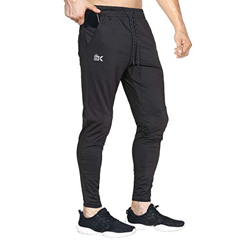 BROKIG Mens Lightweight Gym Jogger Pants,Men's Workout Sweatpants with Zip Pocket(Black,Large)
