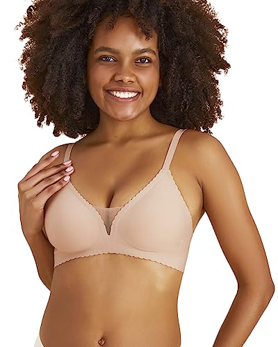 Niidor Seamless Wireless Bra Comfortable Bras for Women with Mesh V Neck Invisible Everyday Bra Thin Soft Breathable Wire-Free Bra Bralette(Beige,S)