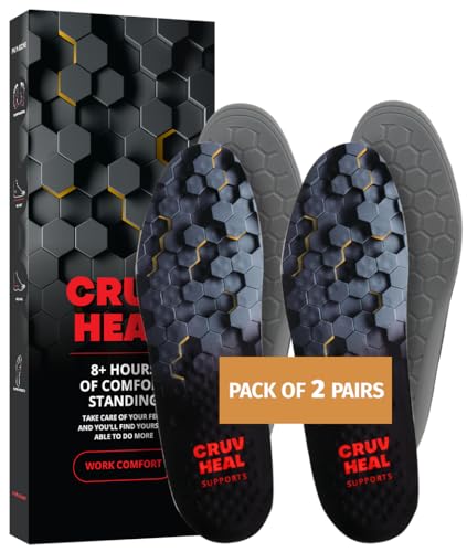 2 Packs of Work Comfort Orthotic Insoles - Shoe Inserts for Men and Women with Anti-Fatigue Properties - Cushioned Insoles - Foot Pain Relief - Suitable for Work Boots (XL-2 Pairs, Black)