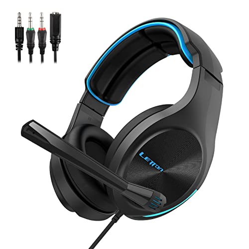 Stereo Gaming Headset，LETTON Noise Cancelling 3.5mm Over-Ear Headphones with Microphone and Volume Control for PC Xbox One PS4 PS5 Laptop Mac Nintendo Games Black