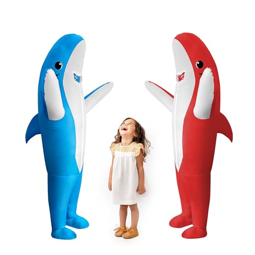 DeHasion 2 Packs Inflatable Animal Costume Halloween Costume Christmas Blow-Up Costume for Adult/Halloween/Birthday Party (Blue/Red Shark)