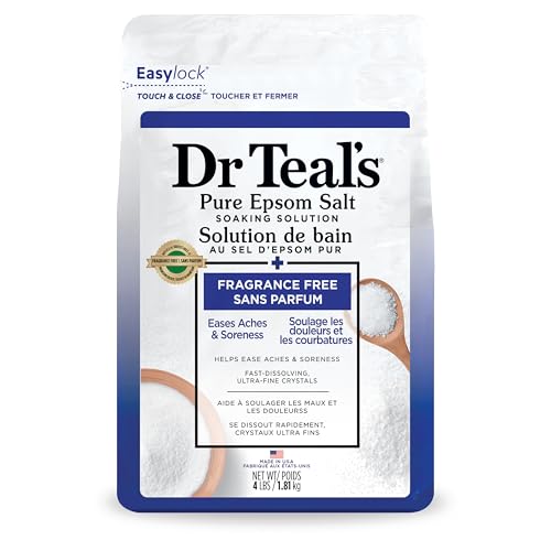 Dr Teal's Pure Epsom Salt Soak, Fragrance Free, 4 Pound (Pack of 1) (Packaging May Vary)