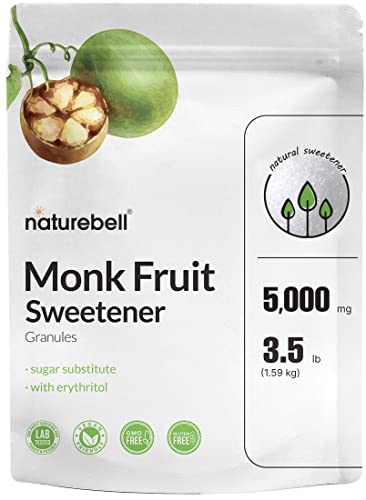 Monk Fruit Sweetener with Erythritol Granules, 3.5 Lbs, 1:1 White Sugar Substitute, 0 Calories | 0 Net Carbs | Keto | Vegan, Perfect For Baking, Cooking, Beverages, and More