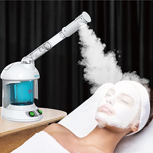 Facial Steamer - DENFANY Nano Ionic Face Steamer with Extendable 360° Rotating Arm - Portable Facial Steamer for Personal Care at Home or Salon (Blue)