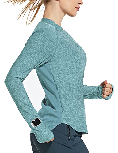 BALEAF Women's Running Shirts Quick Dry Lightweight Long Sleeve Pullover UPF50+ Moisture Wicking Hiking Light Blue Size M