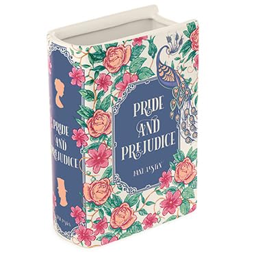 Steel Mill & Co Book-Shaped Decorative Vase, Ceramic Vases for Home Decor, Cute Bookshelf Decor, Unique Vase for Book Lovers (Large - Pride and Prejudice)