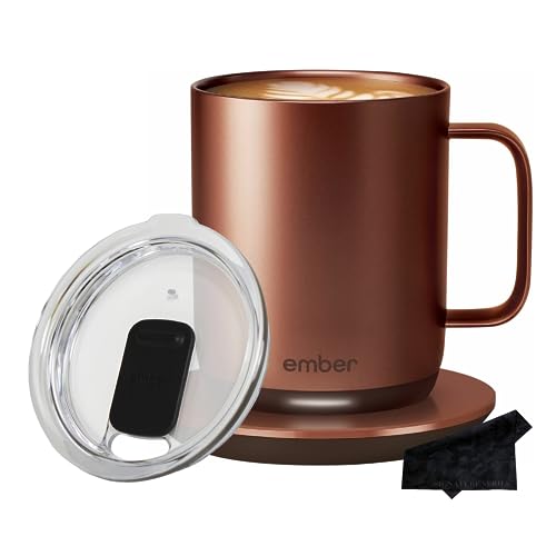 Ember Temperature Control Smart Mug 2, 14 oz, Copper, 80 min Battery Life | App Controlled Heated Coffee Mug | Improved Design with Clear Splash-Proof Sliding Lid and Signature Series Cloth