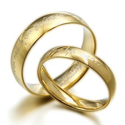 Gemini Personalize His and Her 18K Gold Color Anniversary Wedding Titanium Rings Set Dome Court Valentine Day Gift