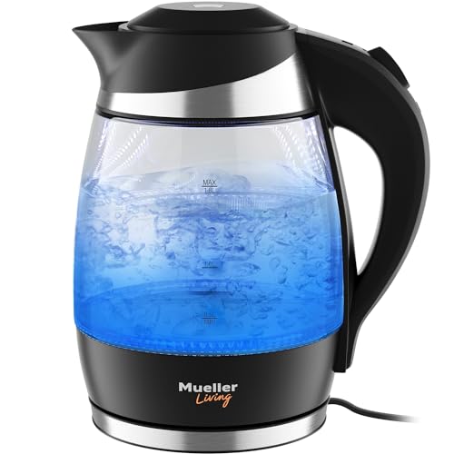 Mueller Austria Ultra Kettle: Model No. M99S 1500W Electric Kettle with SpeedBoil Tech, 1.8 Liter Cordless with LED Light, Borosilicate Glass, Auto Shut-Off and Boil-Dry Protection, Clear