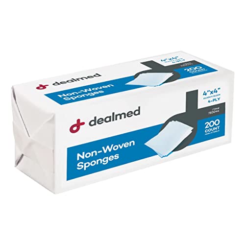Dealmed 4' x 4' Non-Woven Gauze Sponges, 4-Ply All-Purpose Non-Sterile Gauze Pads, Absorbent Dental Gauze Wound Care for First Aid Kit/Medical Facilities, 200 Count (Pack of 1)