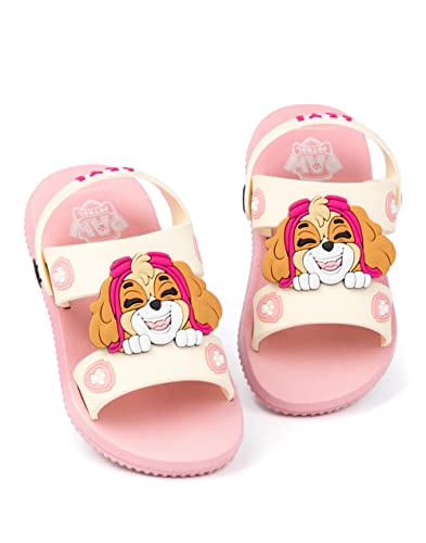 Paw Patrol Girls Sandals | Kids Pink Sliders with Supportive Strap | Skye The Rescue Pup Summer Shoes | Slip-on Footwear