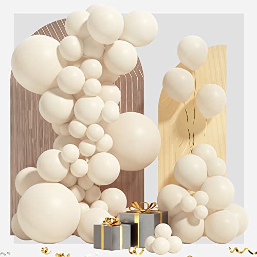 White Sand Balloon Garland Arch Kit 100 Pack 18/12/10/5 Inch Cream White Balloons Different Sizes Matte White Latex Party Balloon for Baby Shower Wedding Happy Birthday Party Decoration