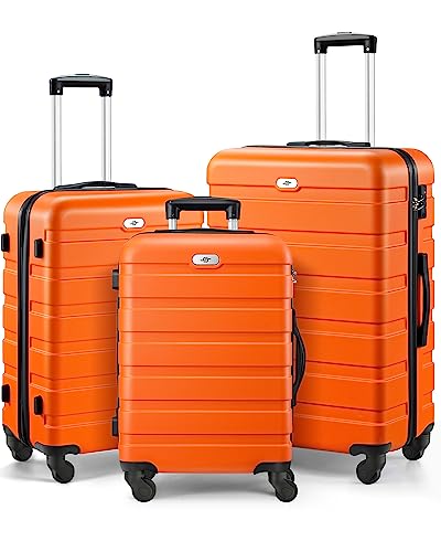 Suitour Luggage 3 Piece Sets Hard Shell Luggage Set with Spinner Wheels, TSA Lock, 20 24 28 inch Travel Suitcase Sets, Orange