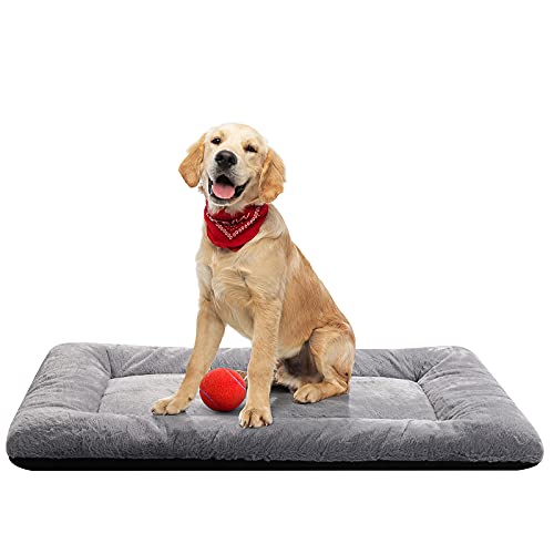 Dog Beds Crate Pad for Medium/Large Dogs Fit Metal,Ultra Soft, Washable & Anti-Slip Kennel Pad for Dogs Cozy Sleeping Mat,Gray 36inch