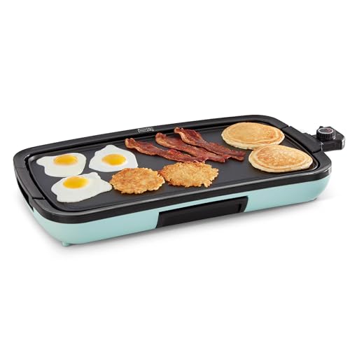 DASH Deluxe Everyday Electric Griddle with Dishwasher Safe Removable Nonstick Cooking Plate for Pancakes, Burgers, Eggs and more, Includes Drip Tray + Recipe Book, 20” x 10.5”, 1500-Watt - Aqua