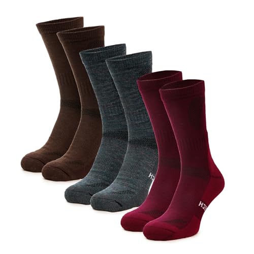 Merino.tech Merino Wool Socks for Women And Men - Merino Wool Hiking Socks Crew Style (Multicolor: Brown, Dark Green, Red, 9-12)