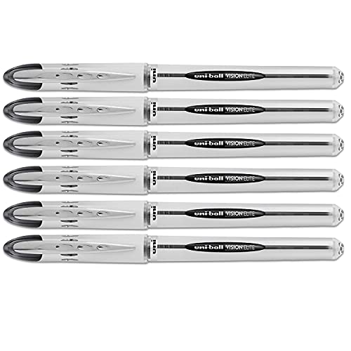 Uni-Ball Vision Elite Stick Roller Ball Pens, Bold Point, Black Ink, 6 Pens