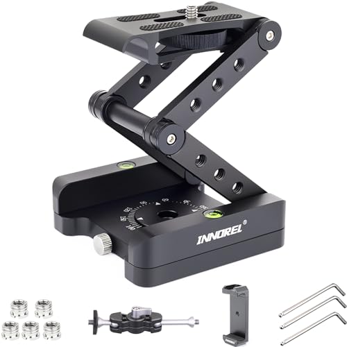 Z-Flex Tilt Tripod Head-INNOREL MH5 CNC Aluminum Alloy All Metal Flexible Folding Z Pan 360° Horizontal Rotation with 1/4' and 3/8' Screws, Max Load 6.61lb for Canon Nikon Sony DSRL Camcorder Slider