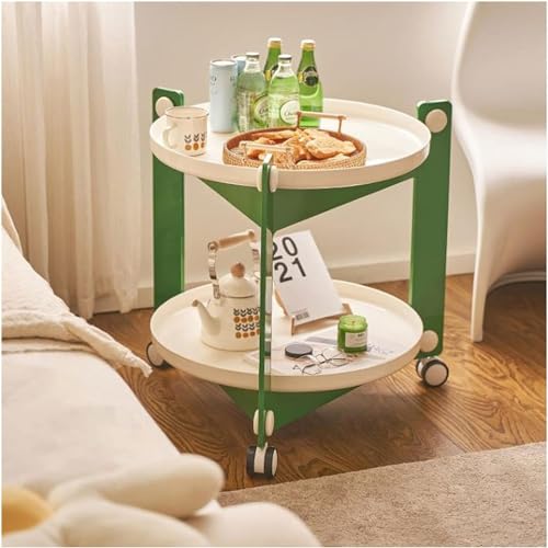 UINGBPXT Small end Table 2-Tier End Table Utility Rolling Cart Storage Coffee Table with Removeable Board Save Space Side Table for Home Accent Table Stable Structure