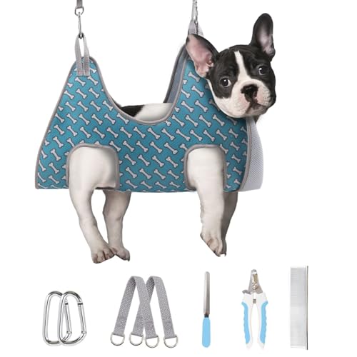 Supet Dog Grooming Hammock Harness for Cats Dogs, Relaxation Pet Grooming Hammock Restraint Dog & Small Animal Leashes Sling fo (Coral Blue, S（ Legs Spacing：7-10.2' / Max W：15-35LBS）)