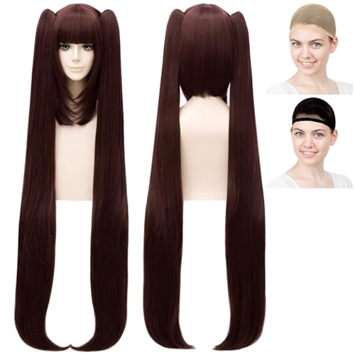 CaseEden Cosplay Wig with Hair and Nekopara Sister, Sucre the Cat, Chocolat, Long, Long Hair, Dark Brown, White Melce Wig Net, Set of 2