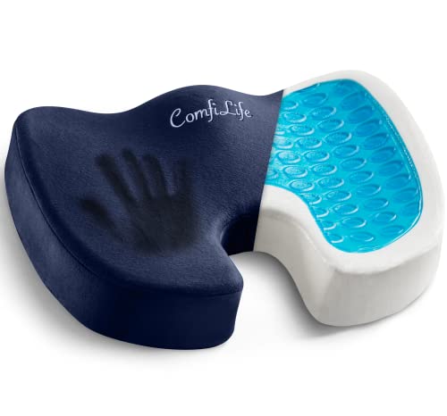 ComfiLife Gel Enhanced Seat Cushion – Office Chair Cushion – Non-Slip Gel & Memory Foam Coccyx Cushion for Tailbone Pain - Desk Chair Car Seat Cushion Driving - Sciatica & Back Pain Relief (Navy)
