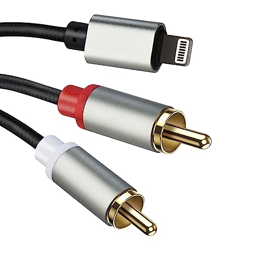 Bluechok Lightning to RCA Stereo Cable, 2-Male Audio Aux Y Splitter Adapter for Select iPhone, iPad and iPod Models, for Home Theater, Speaker, Power Amplifier, Car [3.9 FT/Silver]