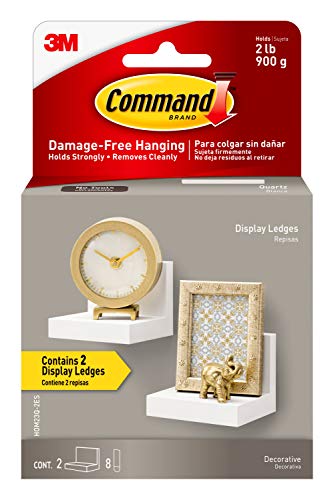 Command Display Ledges, Holds up to 2 lb, Quartz, 2 Ledges with 8 Medium Command Strips, Damage Free Hanging Floating Shelf with Adhesive Strips, Personalize Living Room, Bedroom, Kids Room or Office