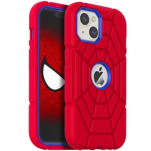 Grifobes for iPhone 14 Case 2022 / iPhone 13 Case 2021 (6.1inch), Thick Silicone 3-in-1 Heavy Duty Shockproof Rugged Protective i Phone 6.1' Rubber Cover for Kids Boys Men (Red+Blue)