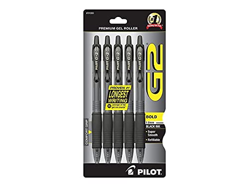 Pilot, G2 Premium Gel Roller Pens, Bold Point 1 mm, Pack of 5, Black