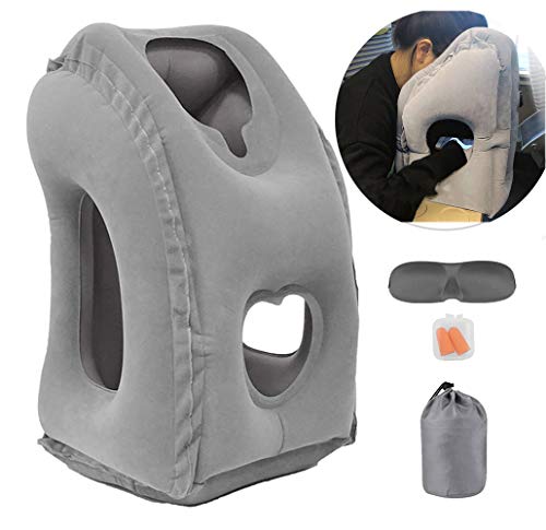 Kimiandy Inflatable Travel Air Pillow for Sleeping to Avoid Neck and Shoulder Pain, Comfortably Support Head and Lumbar, Used for Airplane, Car, Bus and Office (Grey)