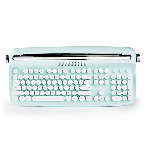 YUNZII ACTTO B503 Wireless Typewriter Keyboard, Retro Bluetooth Aesthetic Keyboard with Integrated Stand for Multi-Device (B503, Sweet Mint)